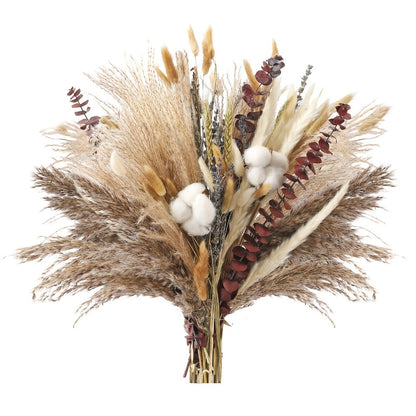Natural 80-Piece Dried Flower Bouquet with Pampas Grass, Bunny Tails, Eucalyptus, Lavender and Wheat