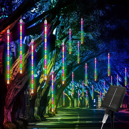 Solar Meteor Shower Tube Lights with 192 LEDs and Warm, Multicolor or Blue Checkout Options