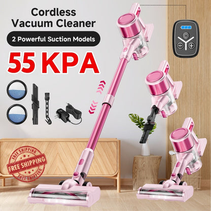 Cordless Vacuum Cleaner 55KPa 8-in-1 Stick Vacuum with LED Light 180° Swivel Lightweight Wireless for Hardwood Carpet Pet Hair Stairs Car Sofa Home Office
