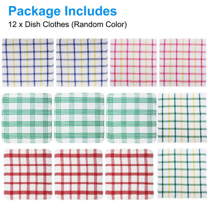 Twelve-Piece Assorted Plaid Kitchen Dishcloth Set with Square Woven Cloths in Random Check Styles