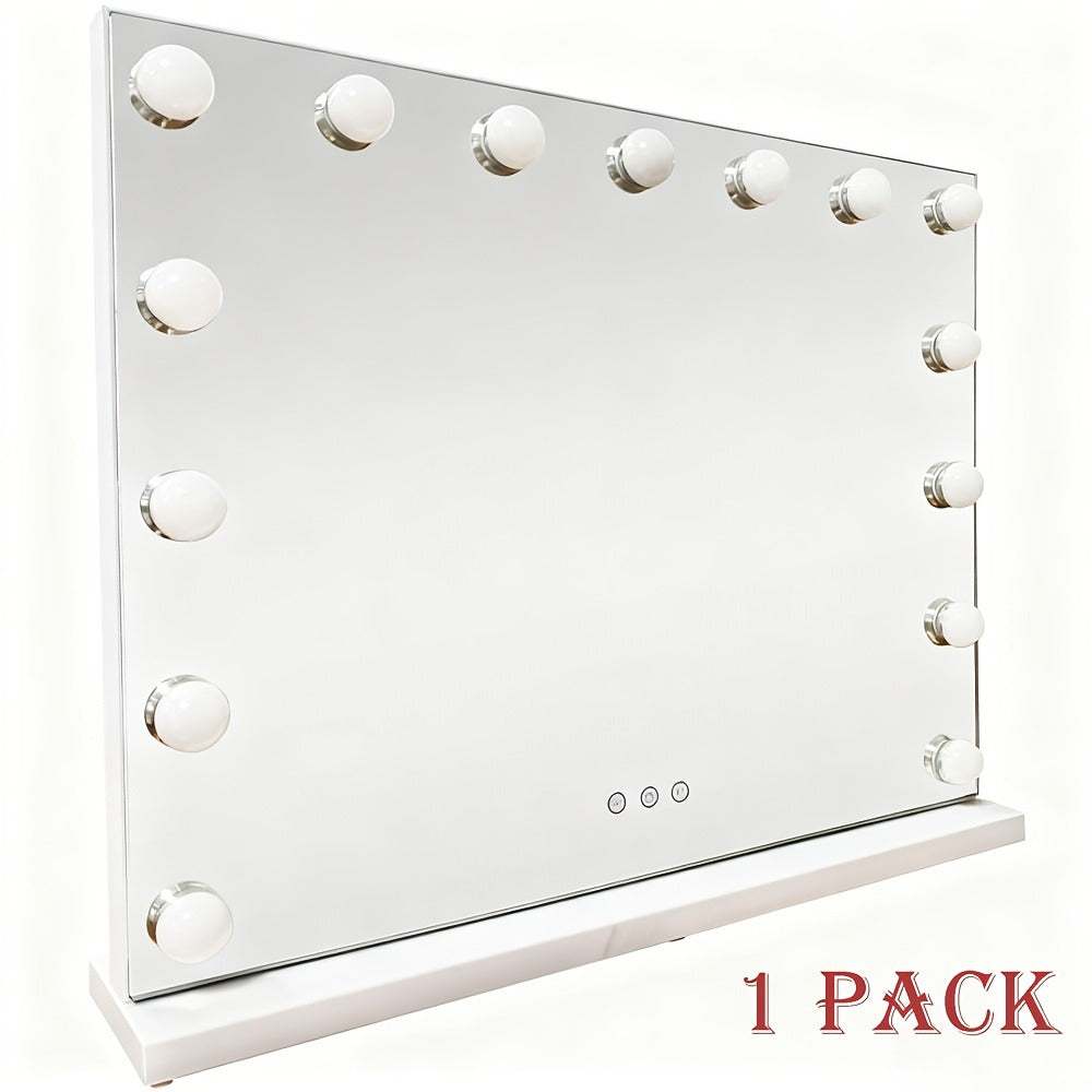 Lighted Vanity Mirror with 15 LED Bulbs - Hollywood Makeup Mirror 23x19 Inch, 3 Color Dimmable Lighting, Wall Mounted or Tabletop, USB Port, Brightness Memory, White, Large Professional Beauty Mirror