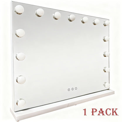 Lighted Vanity Mirror with 15 LED Bulbs - Hollywood Makeup Mirror 23x19 Inch, 3 Color Dimmable Lighting, Wall Mounted or Tabletop, USB Port, Brightness Memory, White, Large Professional Beauty Mirror