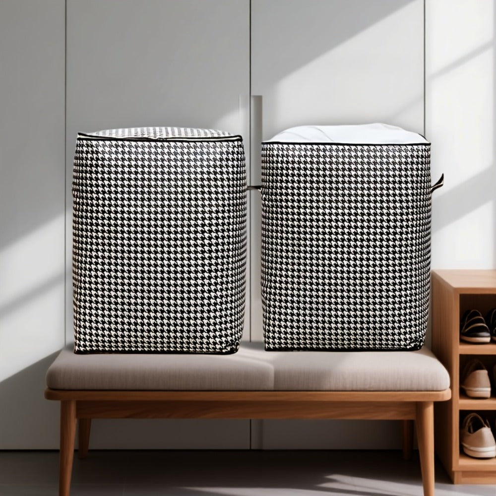 Houndstooth Lidded Storage Bins in One- or Three-Piece XXXL 55.48-Gallon Options with Carry Handles