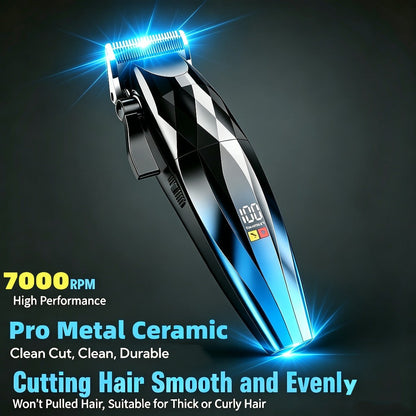Hair Clipper Cordless Ceramic-Blade Trimmer with 7000RPM Motor, Eight Guide Combs and Three Colors