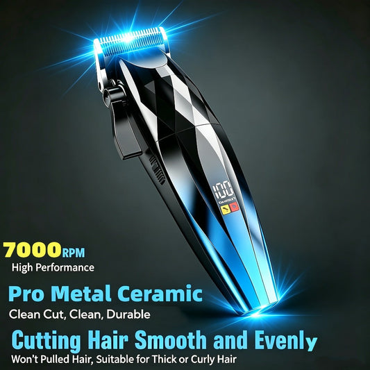 Hair Clipper for Men Professional Electric Trimmer | 7000RPM Motor | Ceramic Blade | 8 Guide Combs | 2000mAh LED Battery | Cordless USB Rechargeable | Fade Buzz Cut Home Barber Kit