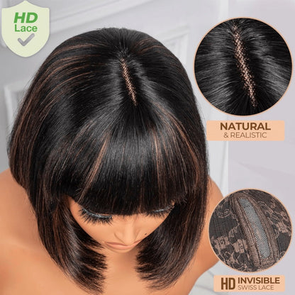 Straight Bob Wig with Bangs in Natural 10-Inch or P1B/30 Highlight 12-Inch Protected Checkout Options