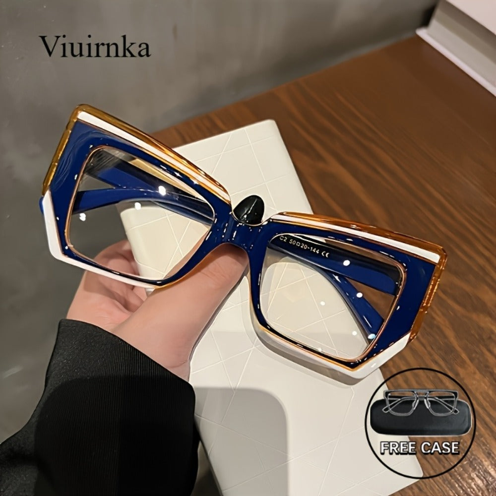 Blue Light Glasses - Blocking for Women Cat Eye Color Block Frame - Transparent PC Lens - main product view