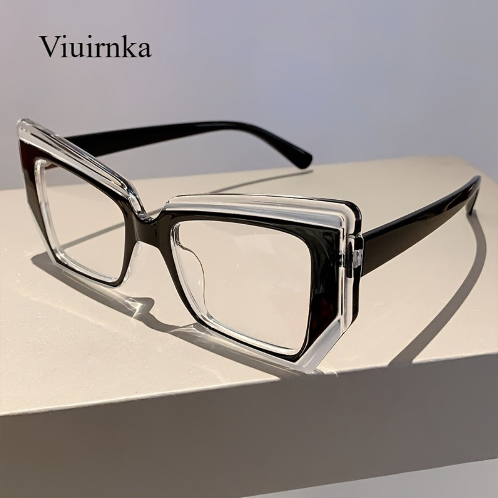 Blue Light Glasses - Blocking for Women Cat Eye Color Block Frame - Transparent PC Lens - product detail view 2