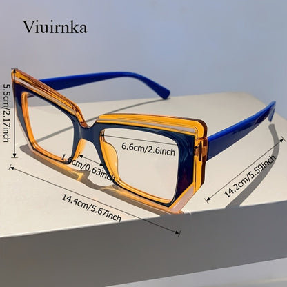 Blue Light Glasses - Blocking for Women Cat Eye Color Block Frame - Transparent PC Lens - product detail view 4