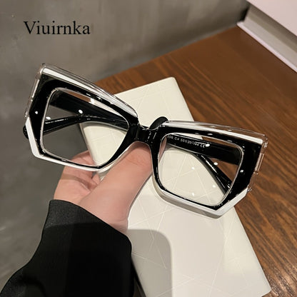 Blue Light Glasses - Blocking for Women Cat Eye Color Block Frame - Transparent PC Lens - product detail view 6