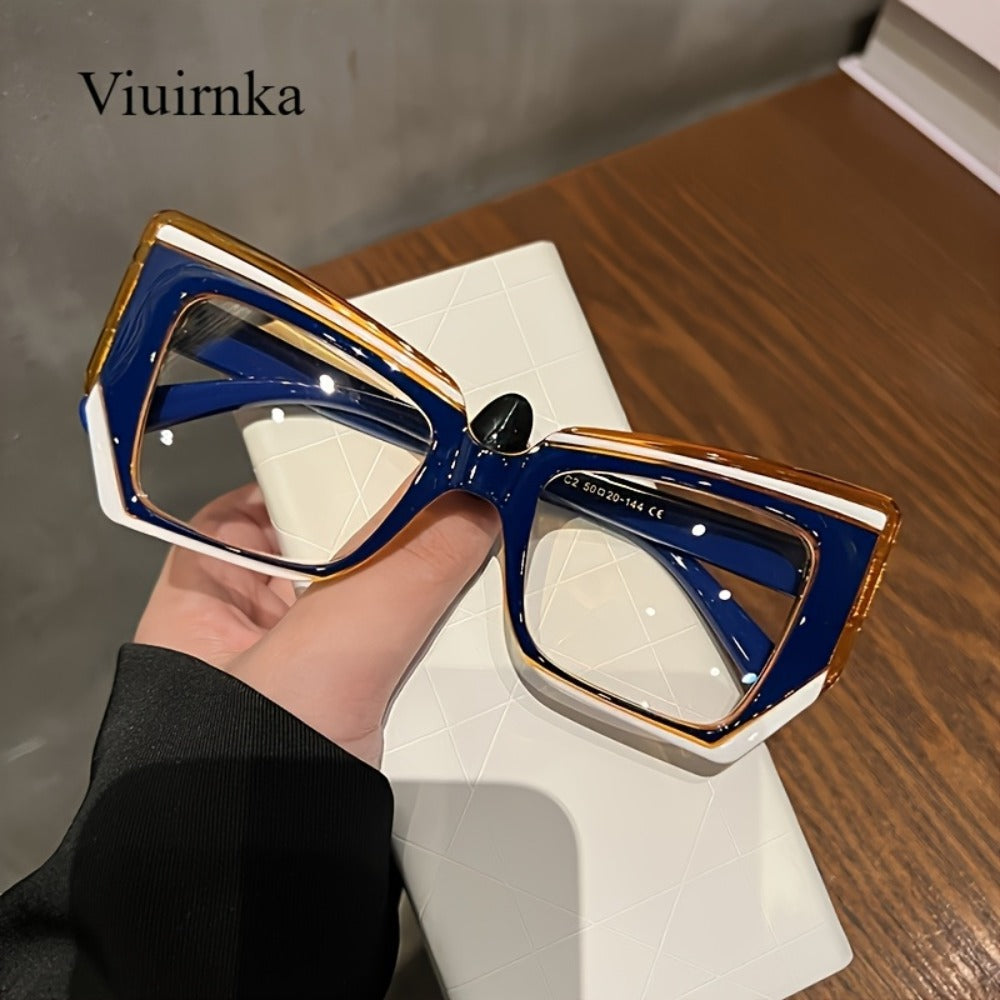Blue Light Glasses - Blocking for Women Cat Eye Color Block Frame - Transparent PC Lens - product detail view 9