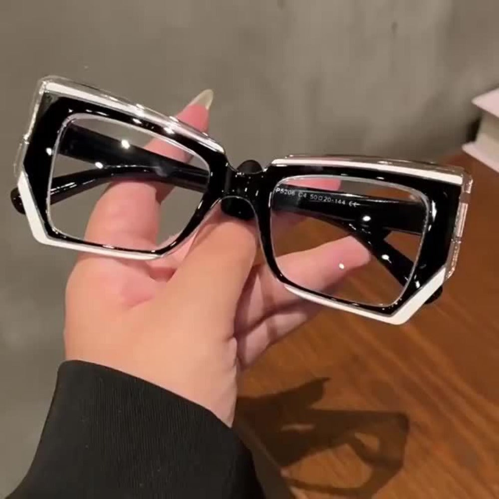 Blue Light Glasses - Blocking for Women Cat Eye Color Block Frame - Transparent PC Lens - product detail view 10