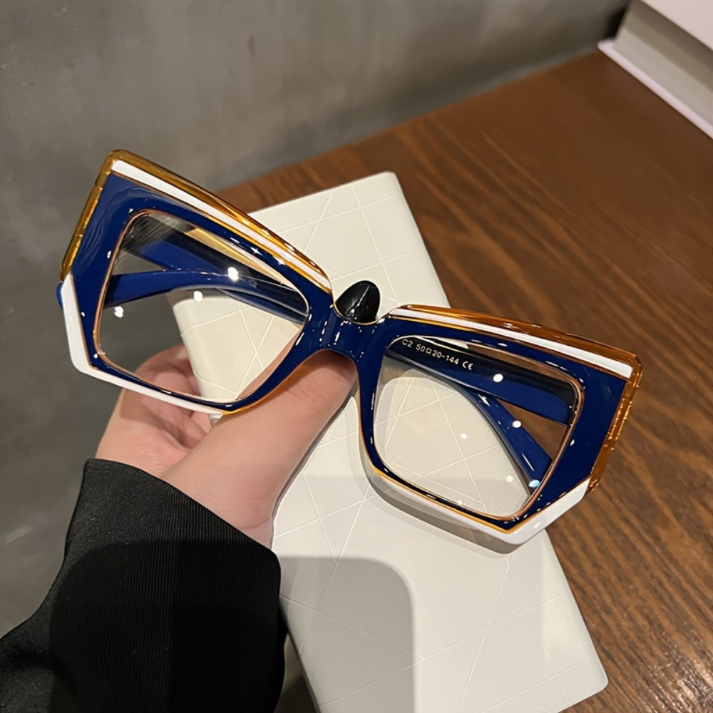 Blue Light Glasses - Blocking for Women Cat Eye Color Block Frame - Transparent PC Lens - product detail view 11