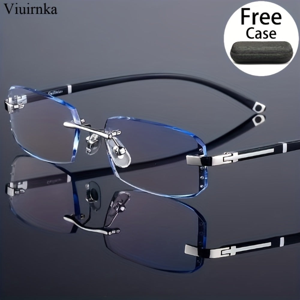 Blue Light Glasses - Blocking Men Rimless TR90 Rhinestone - Anti Retro Elegant Computer Eyewear - main product view