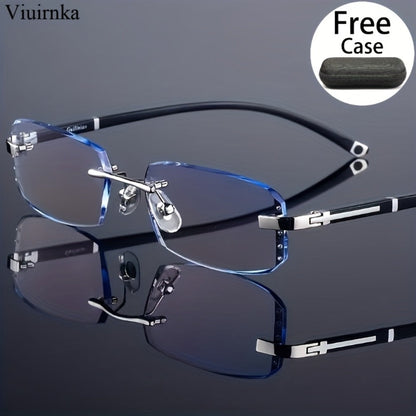 Blue Light Glasses - Blocking Men Rimless TR90 Rhinestone - Anti Retro Elegant Computer Eyewear - main product view