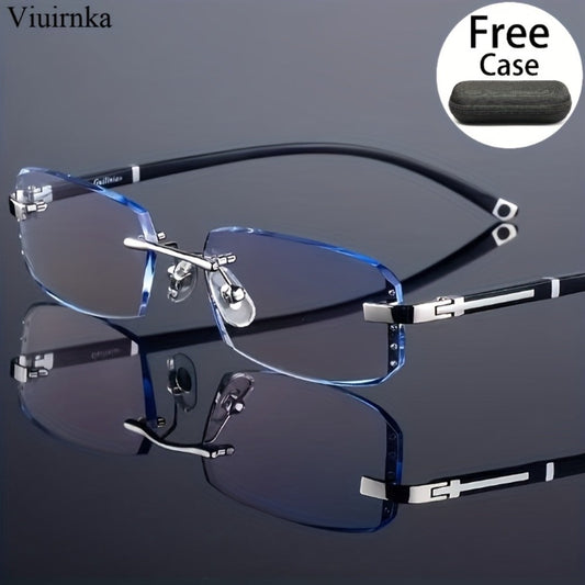 Blue Light Glasses - Blocking Men Rimless TR90 Rhinestone - Anti Retro Elegant Computer Eyewear - main product view