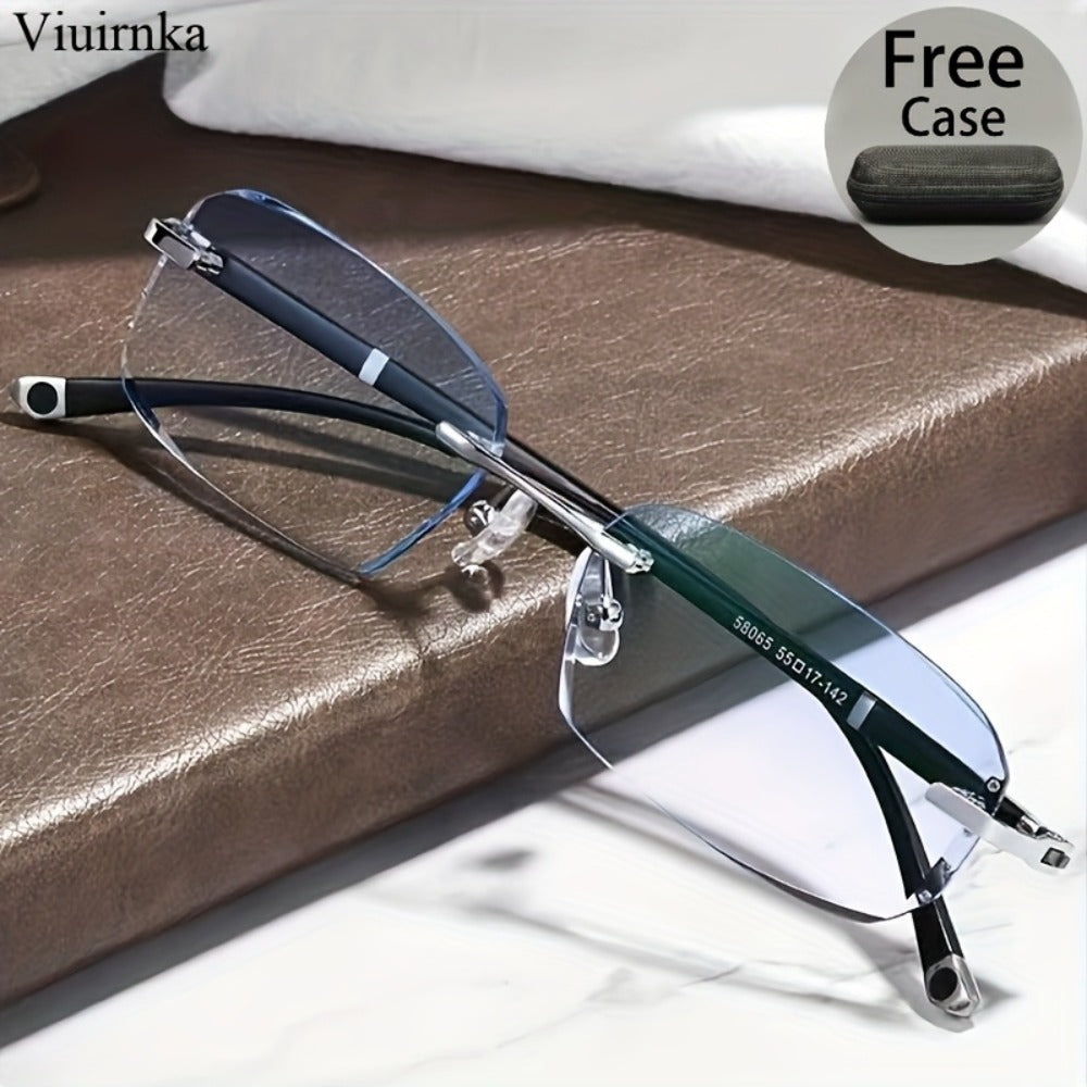 Blue Light Glasses - Blocking Men Rimless TR90 Rhinestone - Anti Retro Elegant Computer Eyewear - product detail view 4