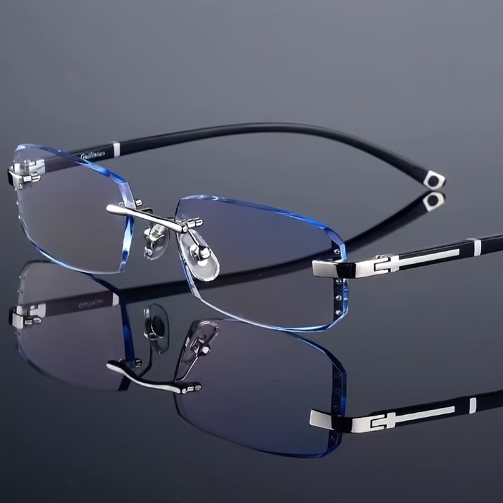 Blue Light Glasses - Blocking Men Rimless TR90 Rhinestone - Anti Retro Elegant Computer Eyewear - product detail view 5