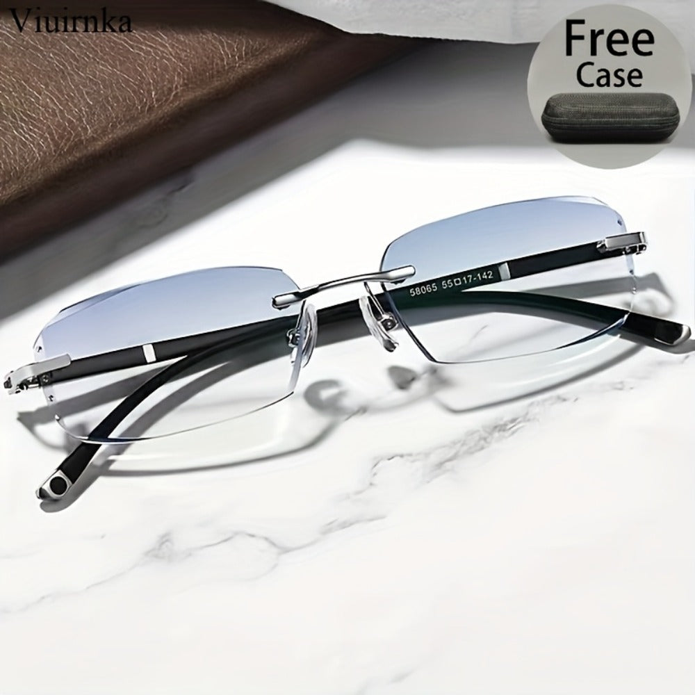 Blue Light Glasses - Blocking Men Rimless TR90 Rhinestone - Anti Retro Elegant Computer Eyewear - product detail view 6
