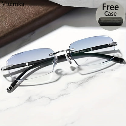 Blue Light Glasses - Blocking Men Rimless TR90 Rhinestone - Anti Retro Elegant Computer Eyewear - product detail view 6