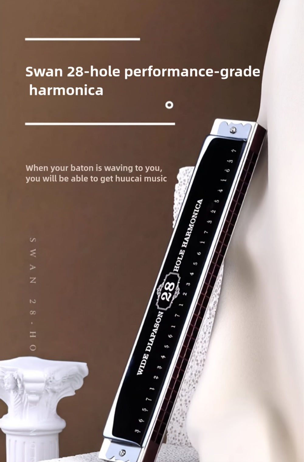 Blues Harmonica, 28-Hole, Professional, Black/ for Blues Practice detail image - detail view 10