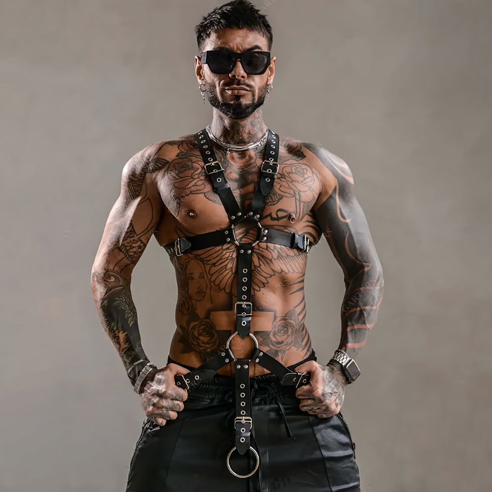 Body Harness - Gothic Men PU Leather Rivet Suspenders Punk Adjustable Non-Stretch - main product view