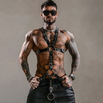 Body Harness - Gothic Men PU Leather Rivet Suspenders Punk Adjustable Non-Stretch - main product view