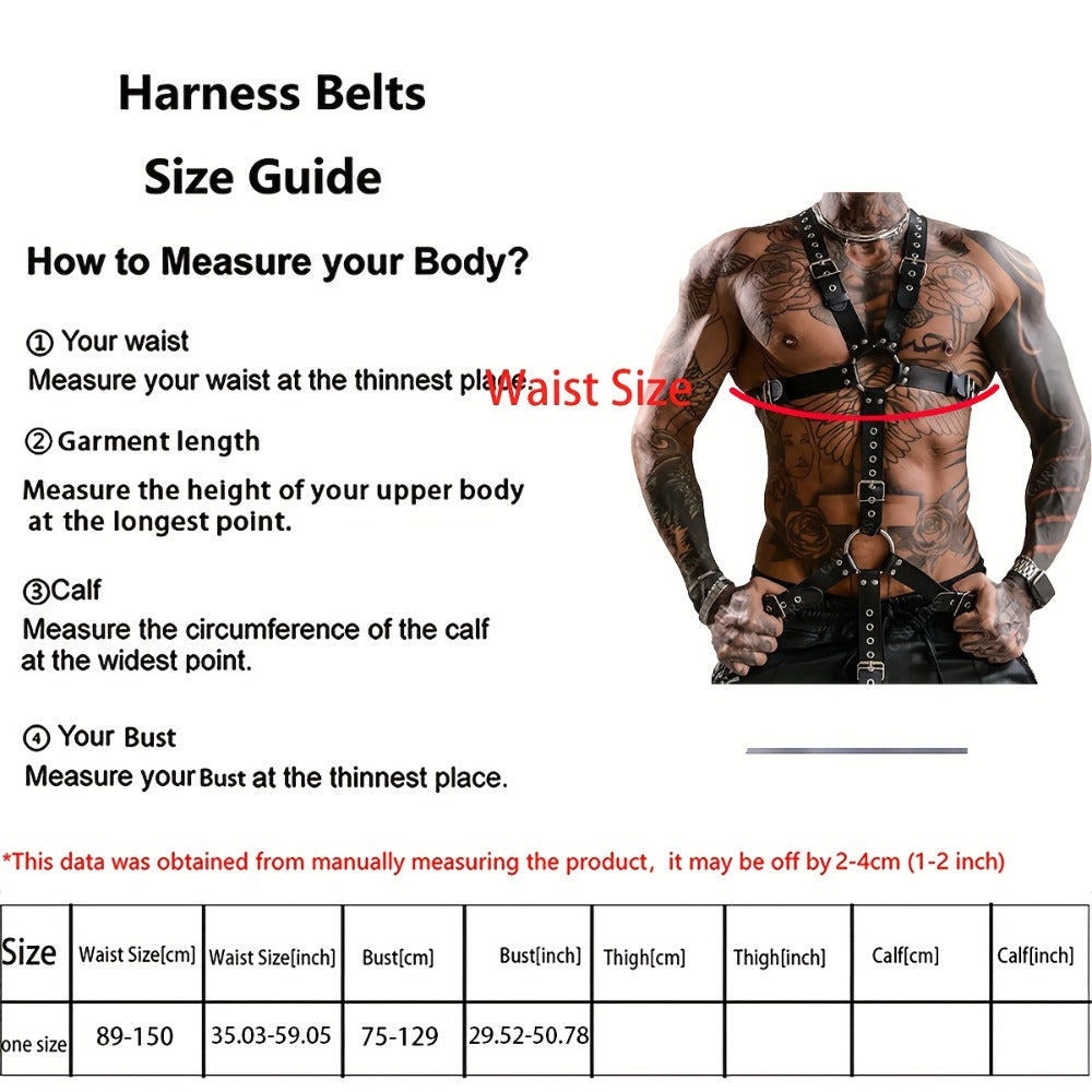 Body Harness - Gothic Men PU Leather Rivet Suspenders Punk Adjustable Non-Stretch - product detail view 2