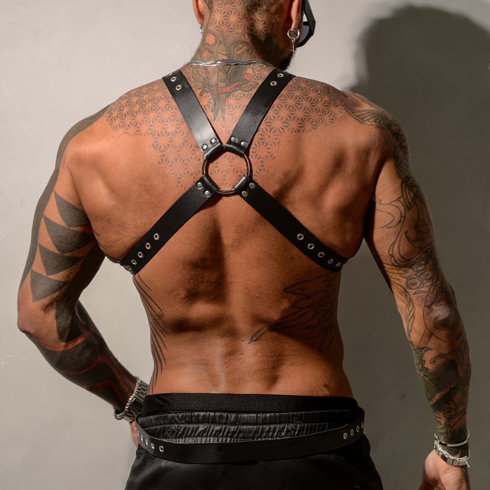 Body Harness - Gothic Men PU Leather Rivet Suspenders Punk Adjustable Non-Stretch - product detail view 6