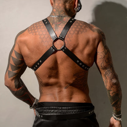 Body Harness - Gothic Men PU Leather Rivet Suspenders Punk Adjustable Non-Stretch - product detail view 6