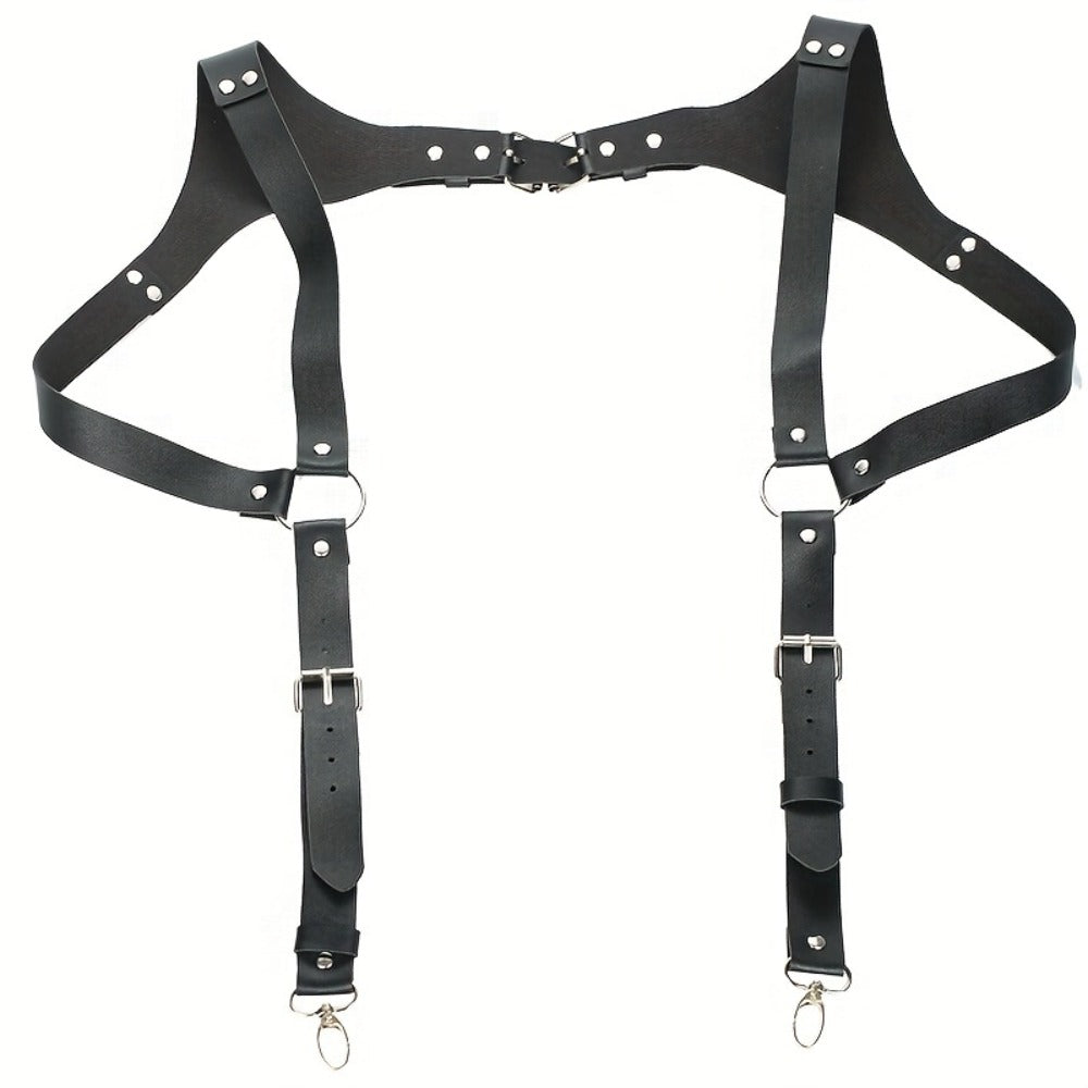 Body Harness - Leather Men Chest Strap Punk Adjustable Shoulder Armor Belt Rave Club - product detail view 3