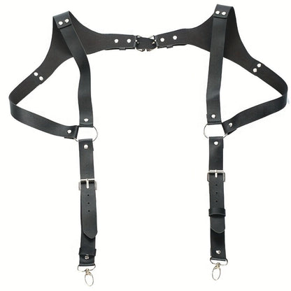 Body Harness - Leather Men Chest Strap Punk Adjustable Shoulder Armor Belt Rave Club - product detail view 3