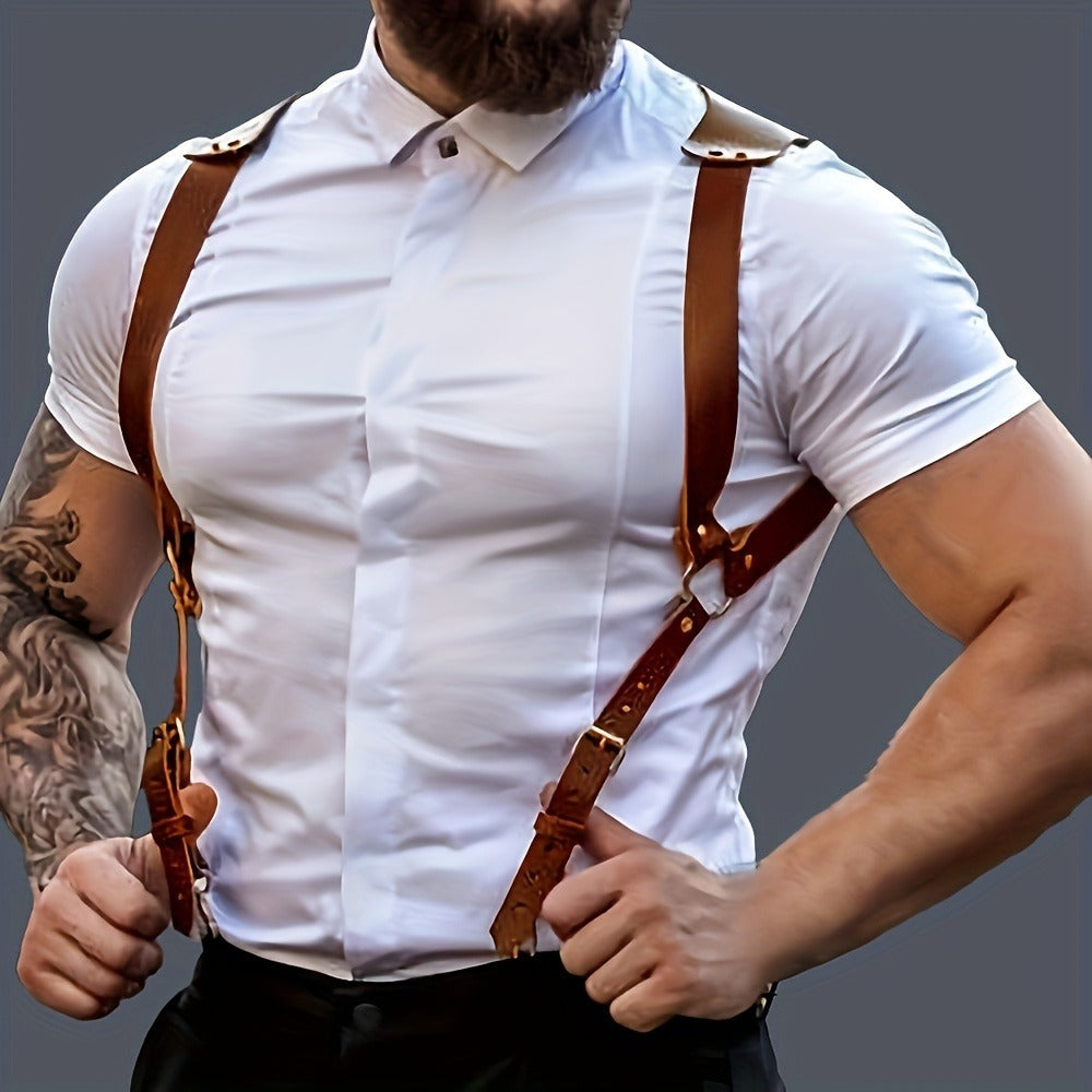 Body Harness - Leather Men Chest Strap Punk Adjustable Shoulder Armor Belt Rave Club - product detail view 4