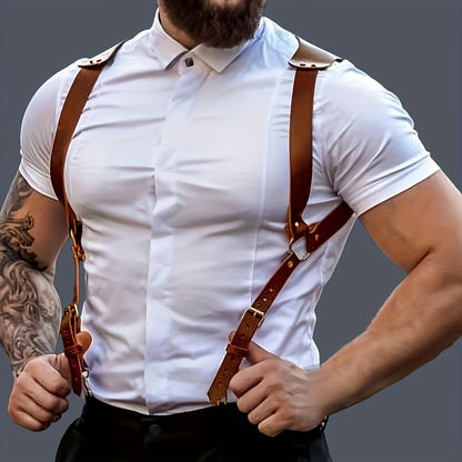 Body Harness - Leather Men Chest Strap Punk Adjustable Shoulder Armor Belt Rave Club - product detail view 4