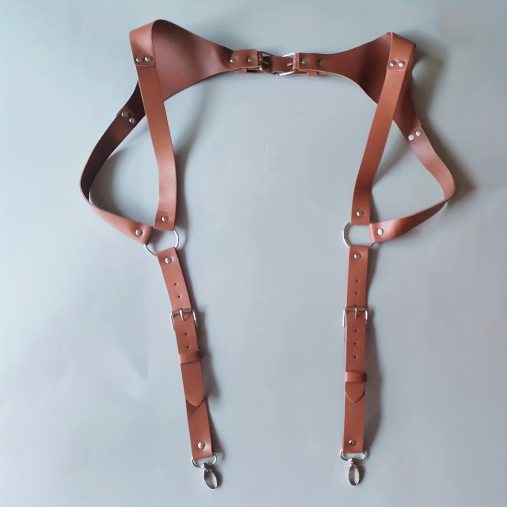 Body Harness - Leather Men Chest Strap Punk Adjustable Shoulder Armor Belt Rave Club - product detail view 5