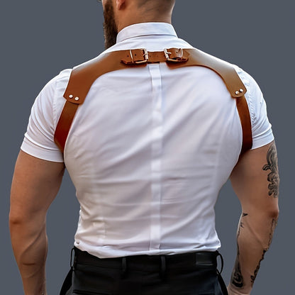 Body Harness - Leather Men Chest Strap Punk Adjustable Shoulder Armor Belt Rave Club - product detail view 6