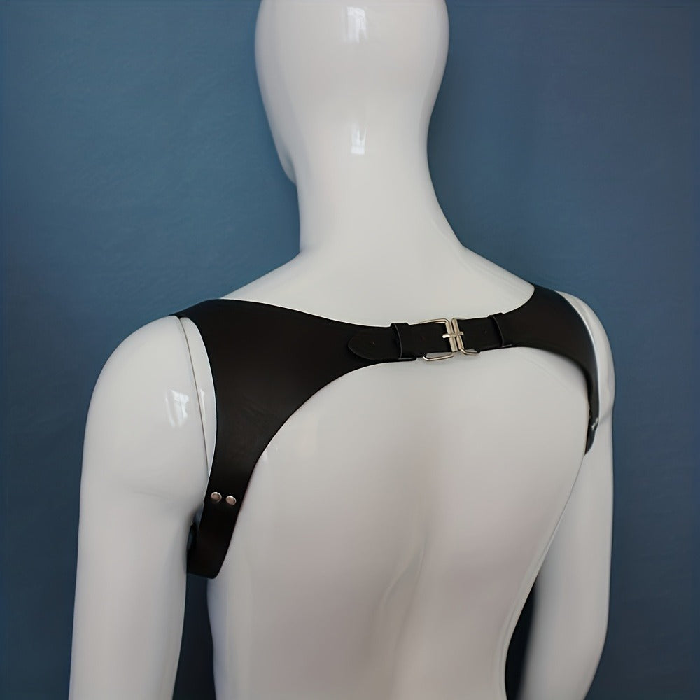 Body Harness - Leather Men Chest Strap Punk Adjustable Shoulder Armor Belt Rave Club - product detail view 9