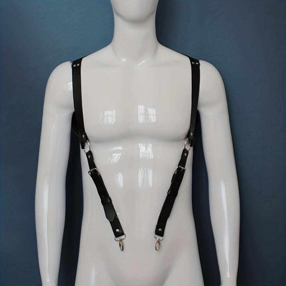Body Harness - Leather Men Chest Strap Punk Adjustable Shoulder Armor Belt Rave Club - product detail view 10