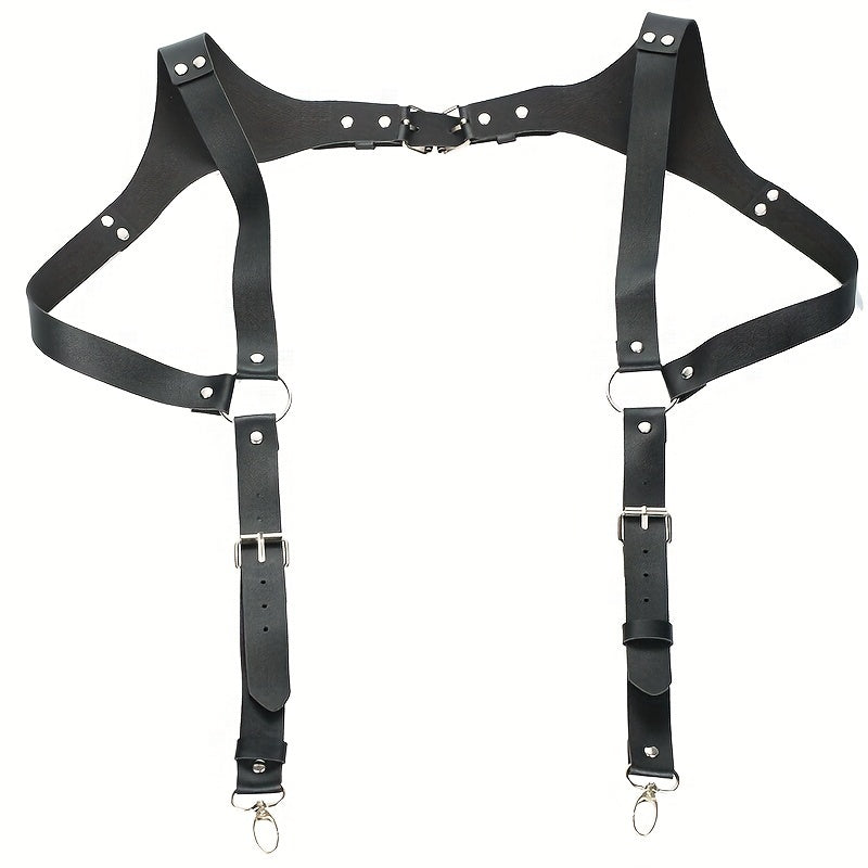 Body Harness - Leather Men Chest Strap Punk Adjustable Shoulder Armor Belt Rave Club - product detail view 11