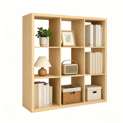 Bookshelf shown in the 9 cubes in natural wood color option