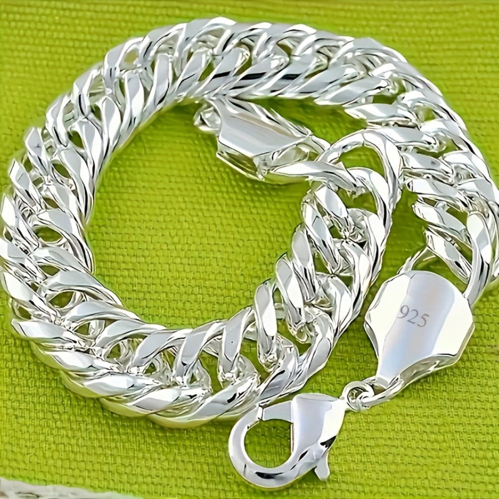 Bracelet for Men - 925 Sterling Silver Cuban Link 10mm for & Women Vintage Bohemian Style - main product view