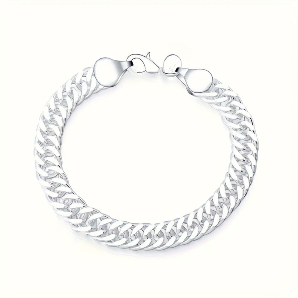 Bracelet for Men - 925 Sterling Silver Cuban Link 10mm for & Women Vintage Bohemian Style - product detail view 2