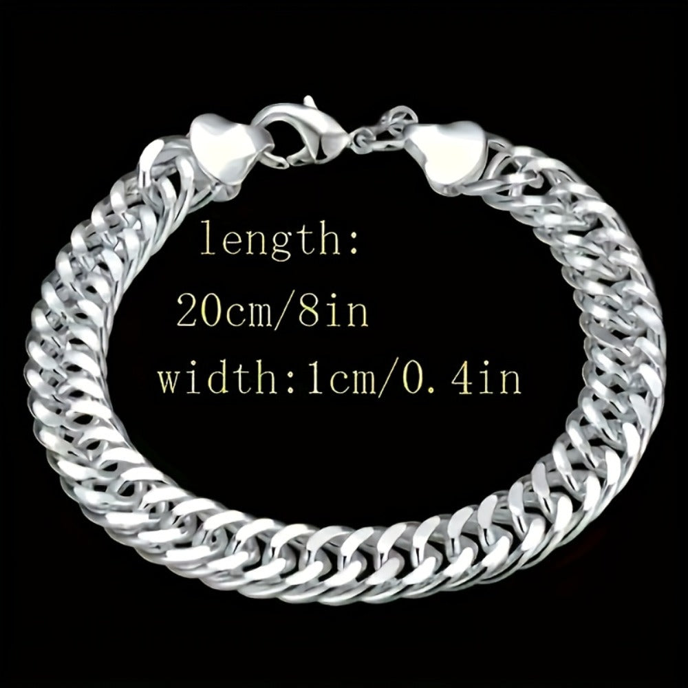 Bracelet for Men - 925 Sterling Silver Cuban Link 10mm for & Women Vintage Bohemian Style - product detail view 4