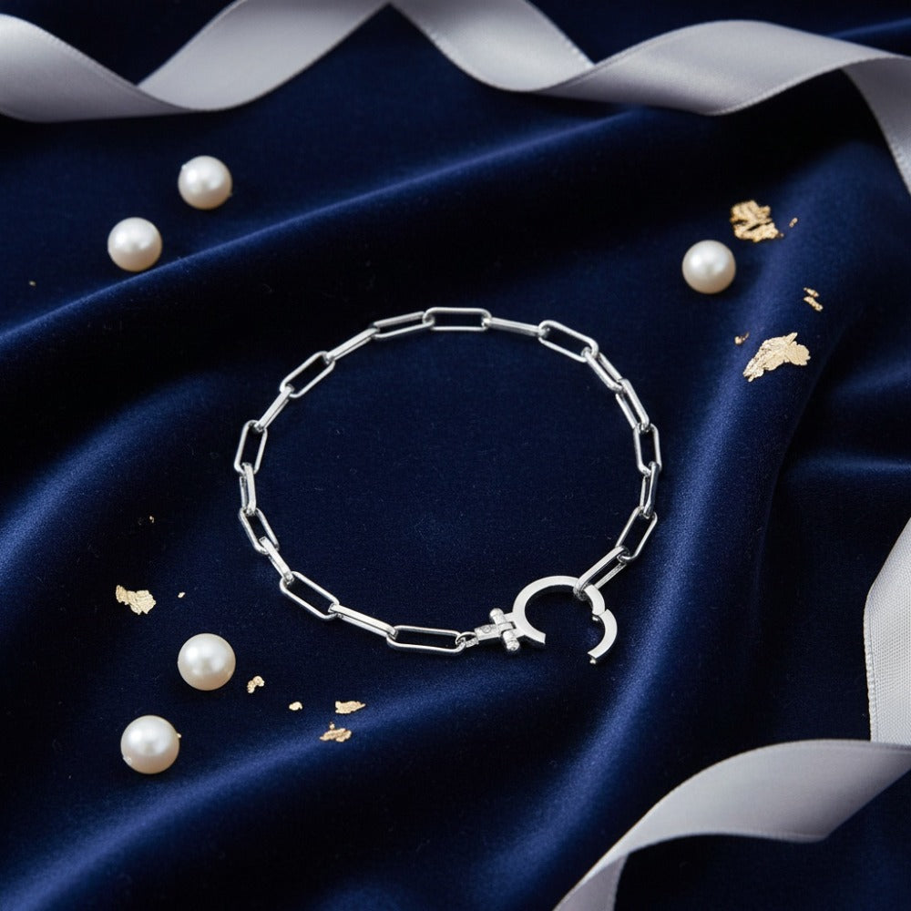 Bracelet for Women - 925 Sterling Silver Paper Clip Chain for Parker Link Iconic Buckle Elegant - product detail view 7