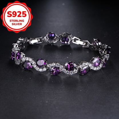 Bracelet for Women - 925 Sterling Silver Purple Crystal Oval Chain Sparkling Luxury Platinum - main product view