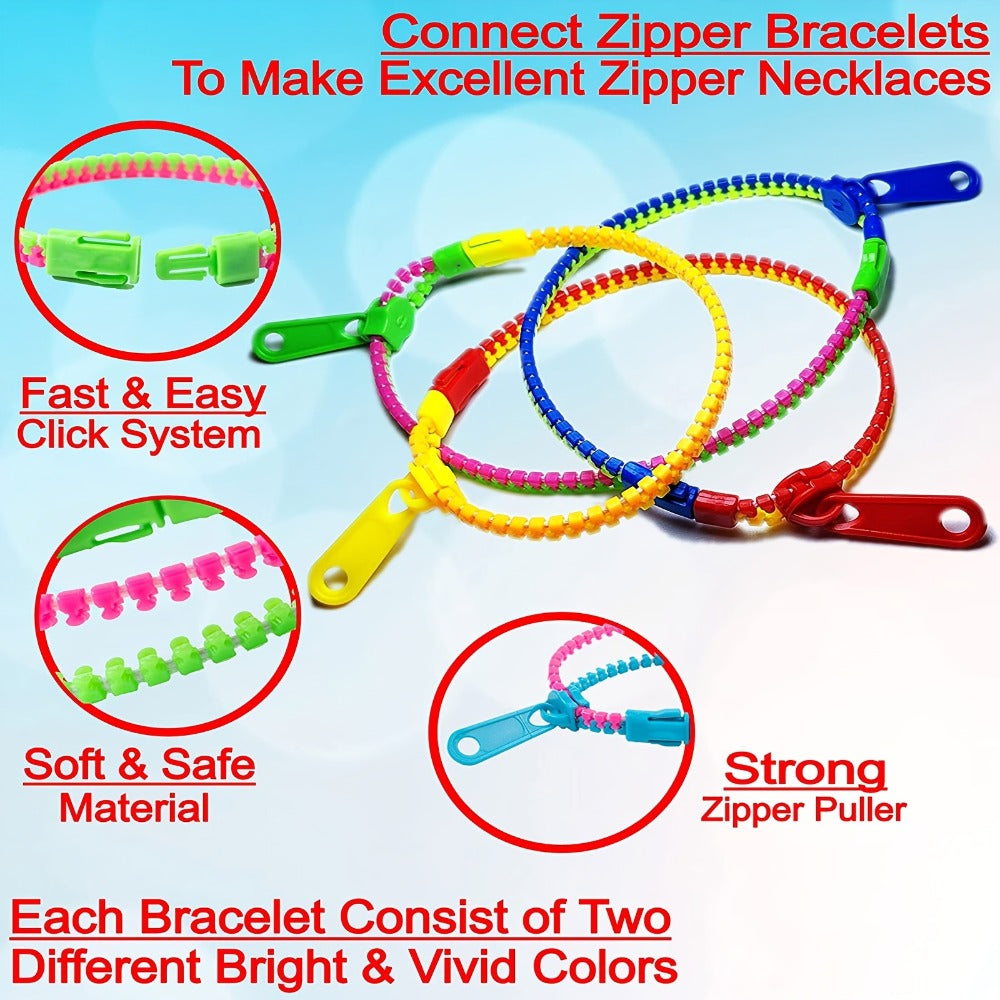 Bracelet for Women - Fidget Snap 24 Pack Bulk Set Plastic Zipper for Kids & Teens Favors Goodie - product detail view 4
