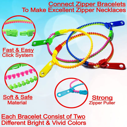 Bracelet for Women - Fidget Snap 24 Pack Bulk Set Plastic Zipper for Kids & Teens Favors Goodie - product detail view 4