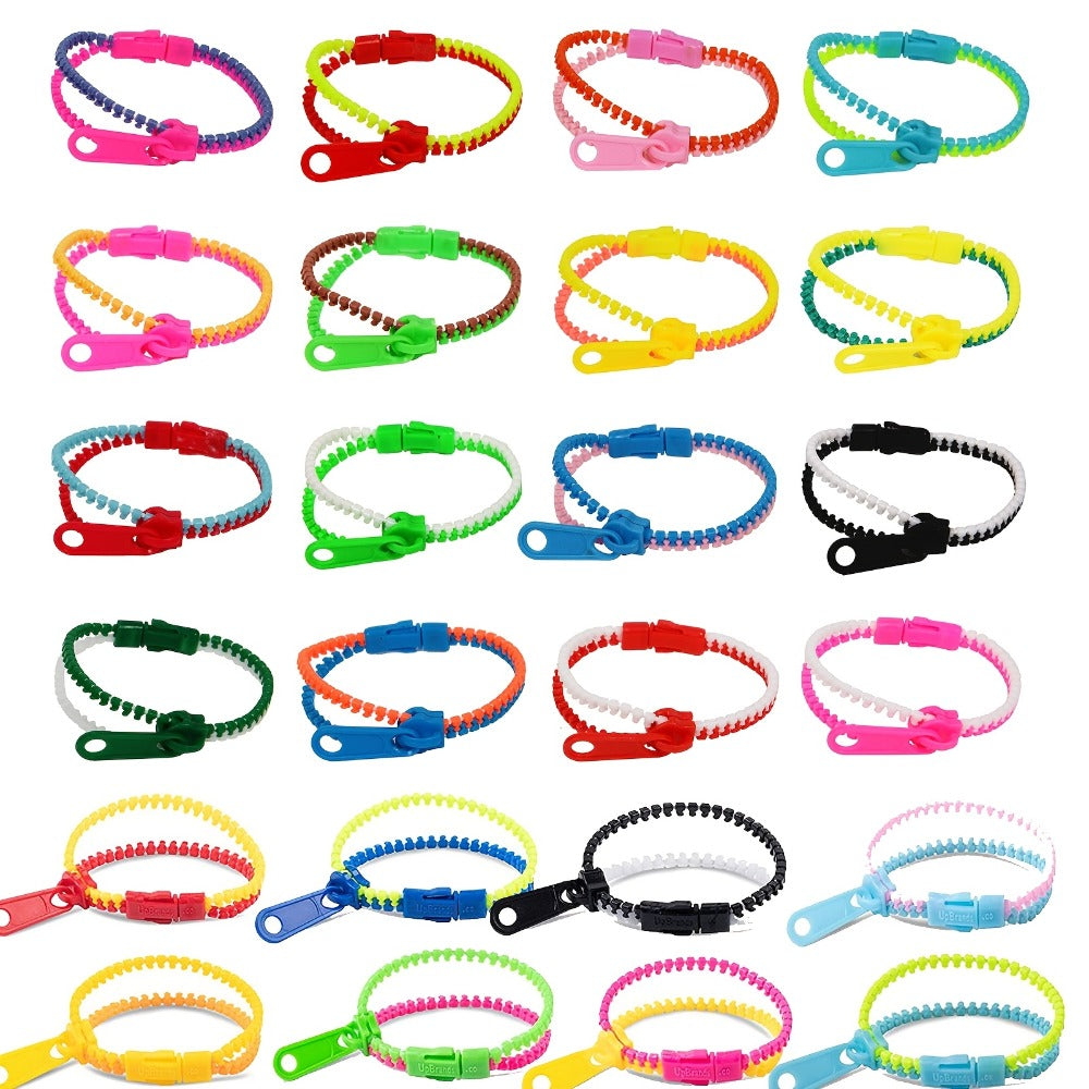 Bracelet for Women - Fidget Snap 24 Pack Bulk Set Plastic Zipper for Kids & Teens Favors Goodie - product detail view 6