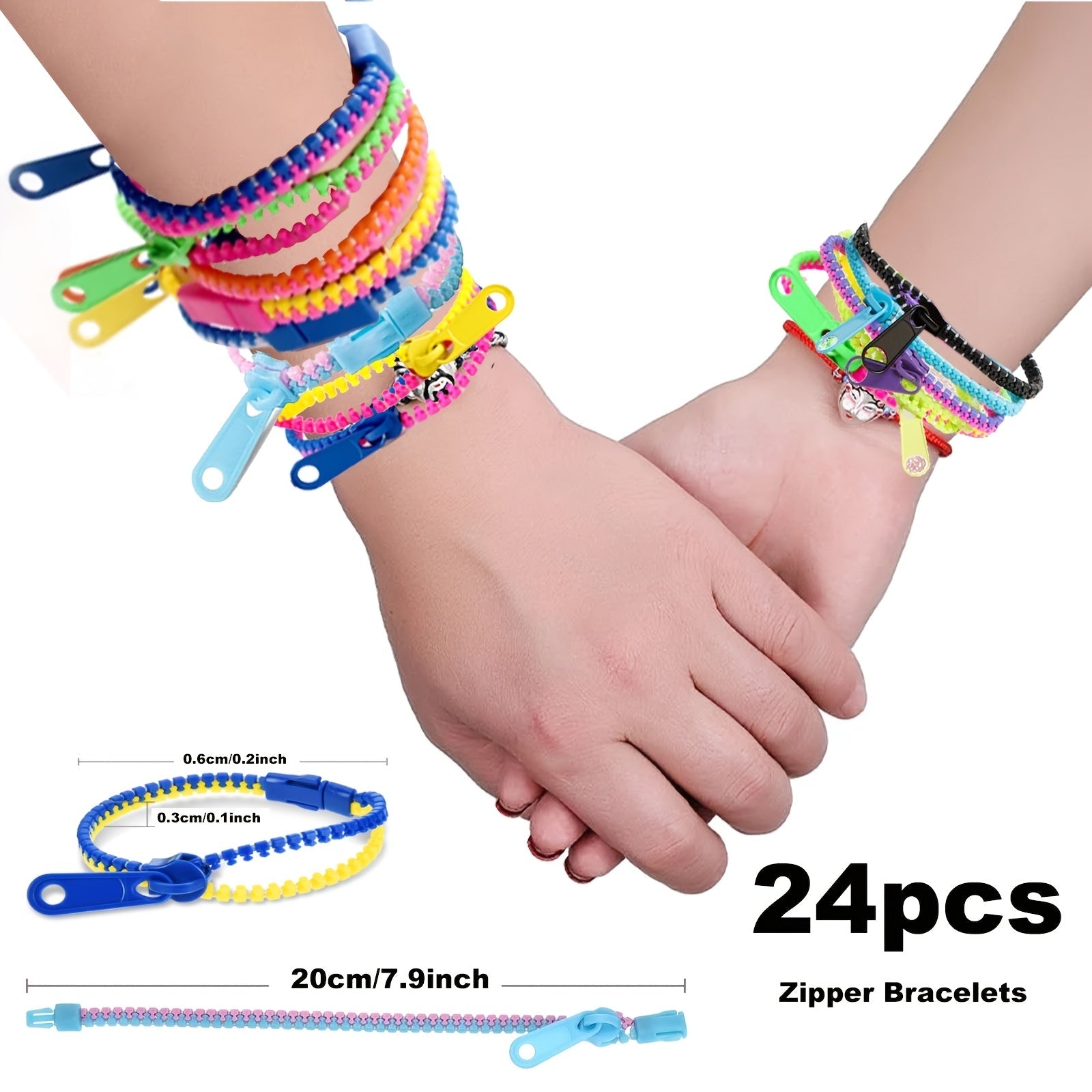 Bracelet for Women - Fidget Snap 24 Pack Bulk Set Plastic Zipper for Kids & Teens Favors Goodie - product detail view 9