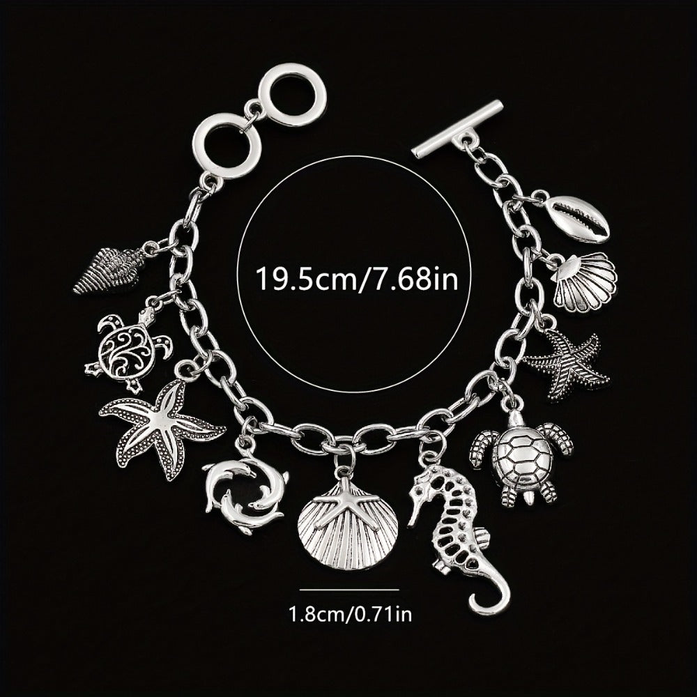 Bracelet for Women - Ocean Charm 925 Sterling Silver Marine Animal Pendant Chain Seahorse - product detail view 2